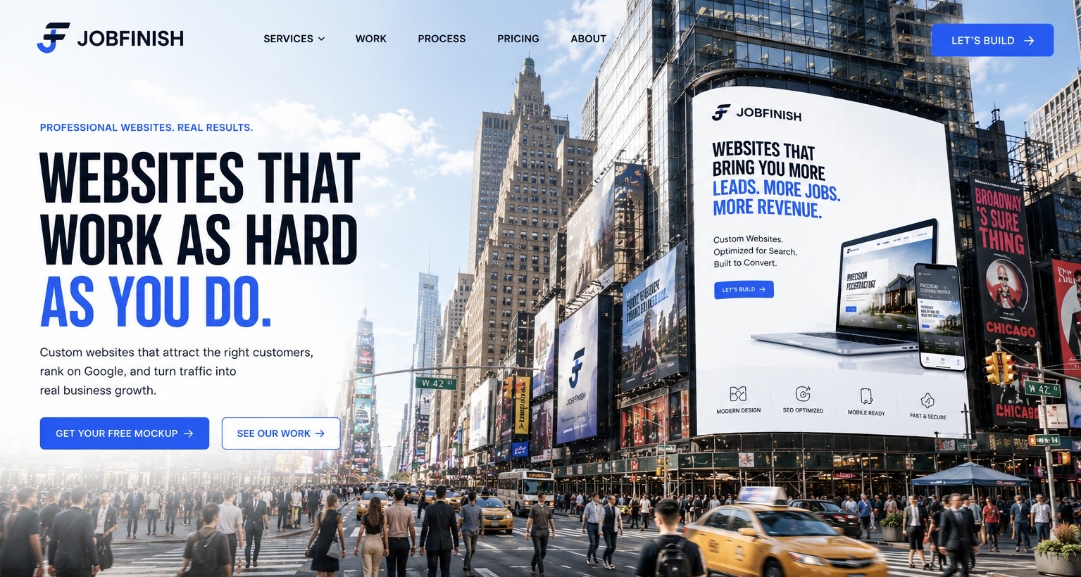 Job Finish — websites that work as hard as you do. Custom websites that rank on Google and drive leads, jobs and revenue. Serving Toronto, Miami, California and Paris.
