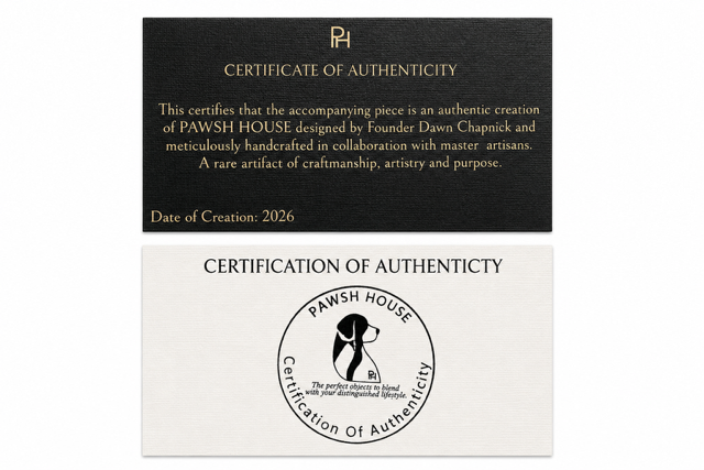 PAWSH HOUSE Certificate of Authenticity, front and back